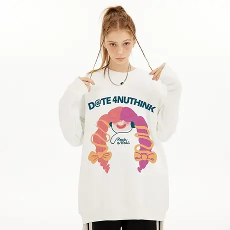 Nuthink欧美潮牌趣味圆领卫衣男潮潮牌高街宽松大码男款春季上衣商品大图