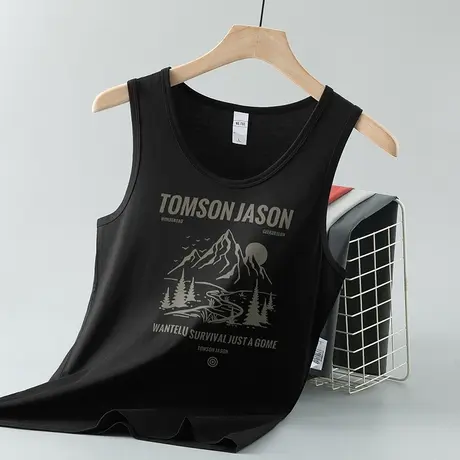 莫代尔黑色背心男夏季健身运动坎肩冰丝凉感速干无袖t恤宽肩吊带图片