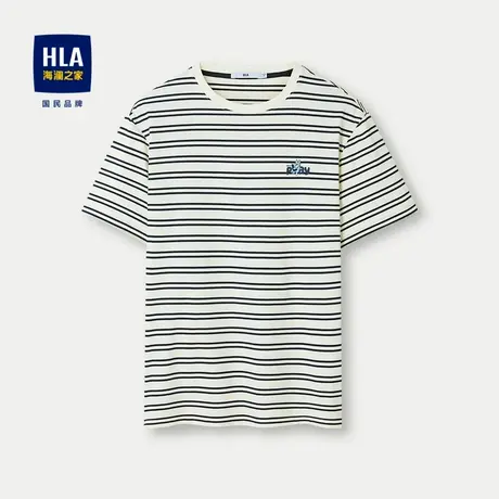 HLA/海澜之家布鲁伊联名系列条纹短袖T恤24春夏新印花圆领短t男女图片