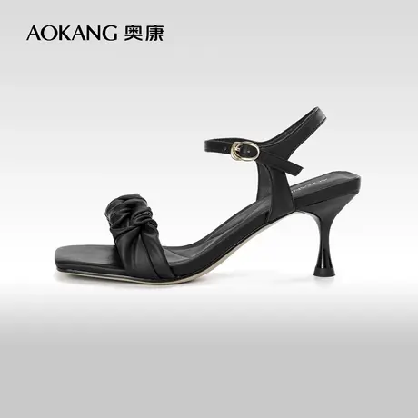 奥康女鞋 夏季新款优雅法式一字带凉鞋时尚百搭通勤高跟鞋女商品大图