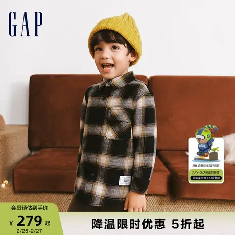 Gap男幼冬季加绒保暖格纹翻领衬衫儿童装时髦洋气休闲上衣837036商品大图