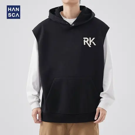 hansca奥粒绒重磅加绒男士卫衣冬季新款宽松潮牌冬装上衣坎肩外套商品大图
