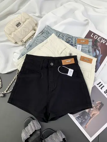 韩版皮牌磨白牛仔短裤女2024春夏新款显瘦百搭高腰弹力包臀辣妹裤商品大图