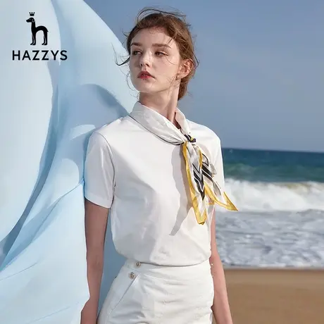 Hazzys哈吉斯纯棉短袖T恤女新款夏季设计感时尚印花打底体恤上衣商品大图