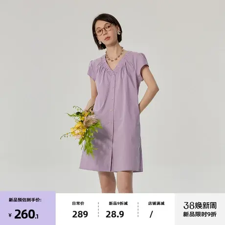 3/4 20点新品9折omont  复古V领连衣裙2024春季新别致小飞袖短裙图片