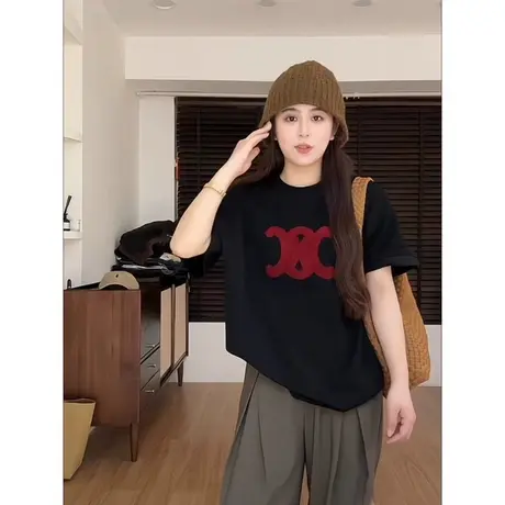 潮牌新款字母印花短袖独特T恤女夏季中长款宽松大码超好看上衣服商品大图
