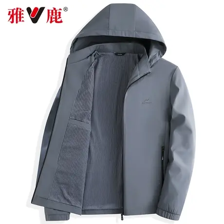 【可拆卸帽】雅鹿男士休闲夹克衫2023春季新款百搭连帽修身外套男商品大图