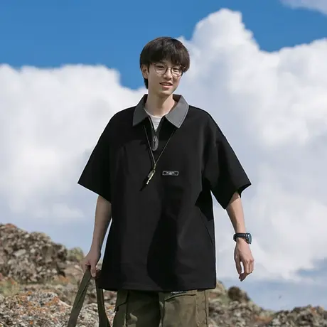 POLO衫男夏季短袖t恤2023新款翻领百搭宽松休闲半袖潮流薄款体恤图片