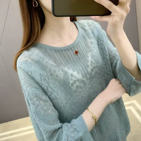 女士薄款针织衫上衣宽松外穿2023年新款夏季爆款镂空毛衣女打底衫图片