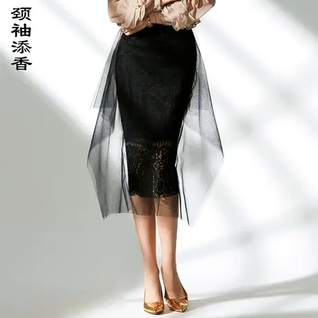 颈袖添香2023春新款蕾丝半身裙包臀网纱仙女裙中长款鱼尾裙图片