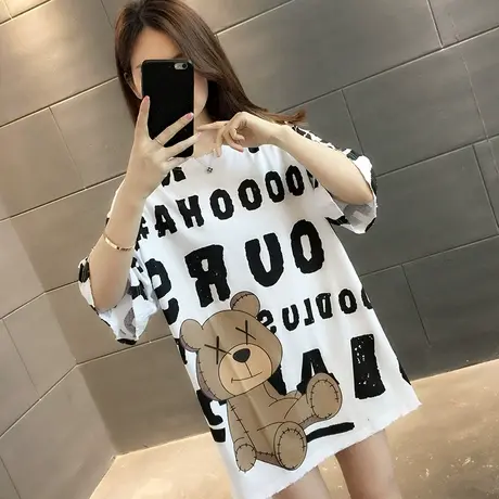 纯棉短袖T恤女装宽松2023年新款秋季洋气中长款设计感打底衫爆款商品大图