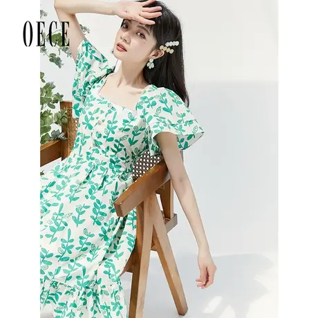 Oece复古碎花连衣裙夏季新款女裙子中长气质淑女裙图片