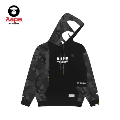 Aape男装秋冬猿颜徽章字母印花迷彩拼接连帽卫衣3782XXG图片