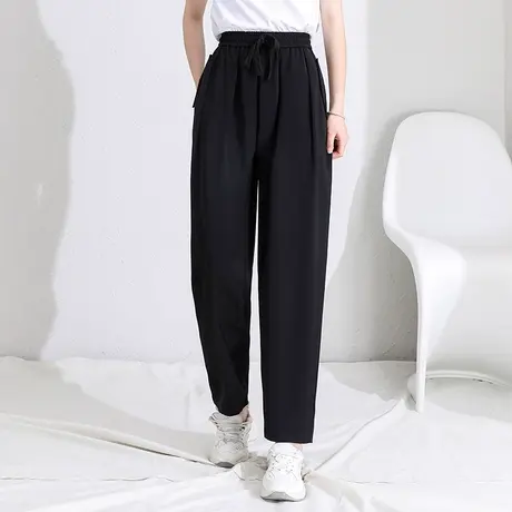 工装裤女春夏2023新款松紧腰大码宽松哈伦裤时尚垂感九分休闲裤潮商品大图