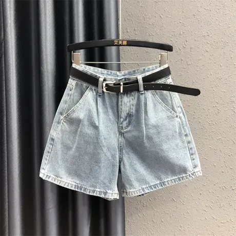 韩版2023夏季新款简约休闲百搭高腰牛仔短裤女宽松显瘦A字阔腿裤图片