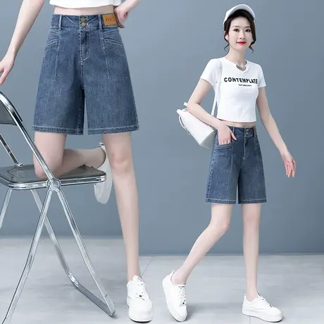 五分牛仔短裤女夏季薄款2023年新款高腰显瘦小个子复古阔腿中裤子商品大图
