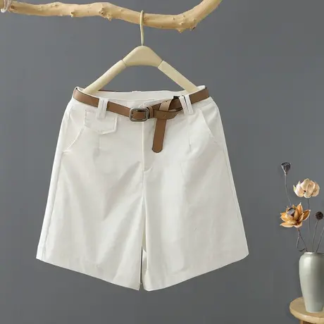 2023年夏季新款短裤女腰带热裤休闲直筒裤宽松纯色百搭高腰女裤图片