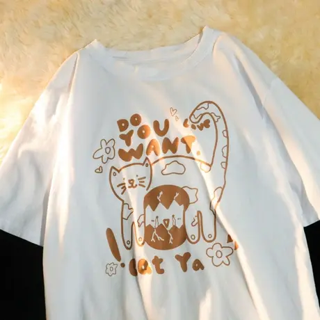 美式复古纯棉正肩短袖t恤女夏季宽松潮牌ins设计感小众半袖上衣服图片