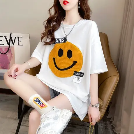 短袖t恤女夏季韩版宽松大码女装中长款百搭减龄洋气小个子上衣服图片