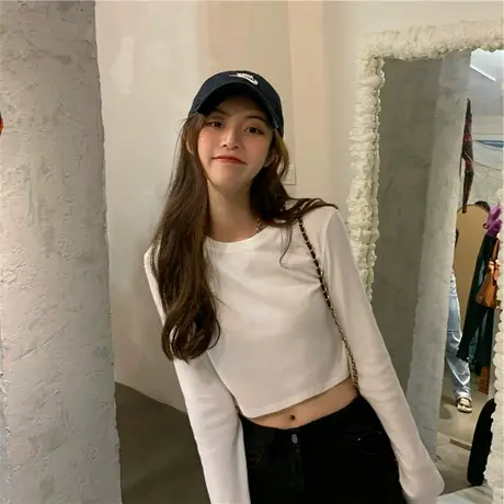 2023年春秋季新款韩风chic上衣服欧美货潮网红ins短款长袖t恤女装图片