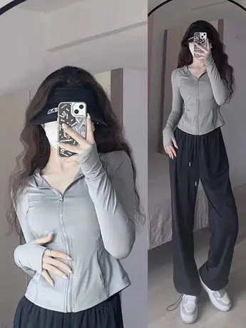 冰丝薄款防晒衣女夏季2023年新款修身户外外套开衫防晒瑜伽服上衣商品大图