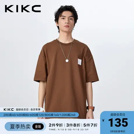 kikc短袖t恤 男2023春夏新款商场同款美式复古logo标重磅宽松上衣商品大图