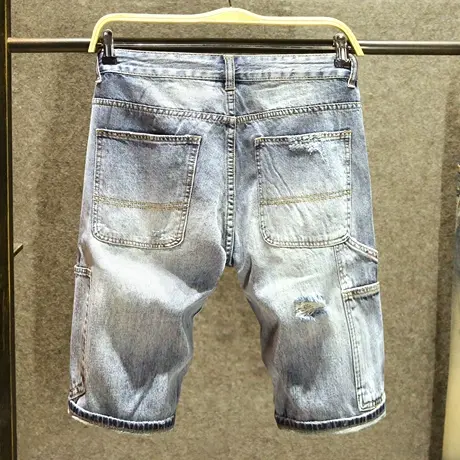 夏季破洞宽松直筒牛仔短裤男士韩版潮流五分裤子潮牌ins刮烂中裤商品大图