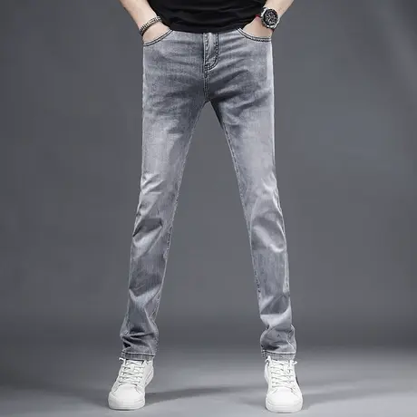 2023新款夏季冰丝牛仔裤男款修身直筒薄款烟灰色韩版潮流休闲男裤商品大图