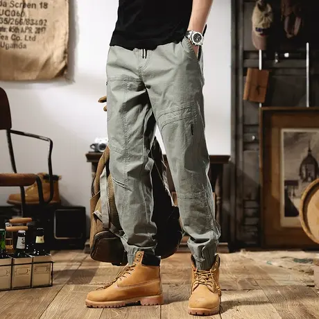美式复古工装裤子男宽松直筒男士休闲裤夏季阔腿束脚裤哈伦裤潮牌商品大图