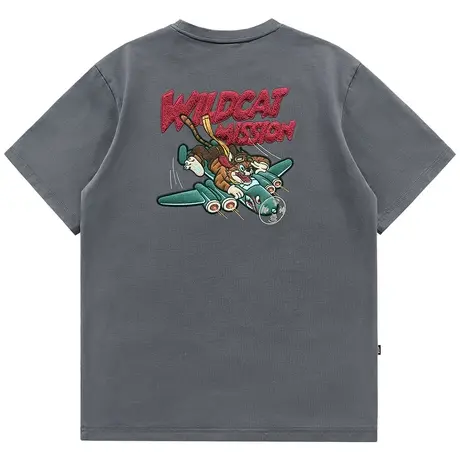 VIP夏季飞虎刺绣短袖T恤男美式复古重磅纯棉毛巾绣上衣半袖体恤衫商品大图