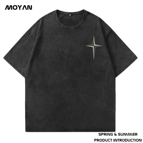 复古水洗做旧重磅短袖t恤男夏季美式高街潮牌设计感小众大码半袖商品大图