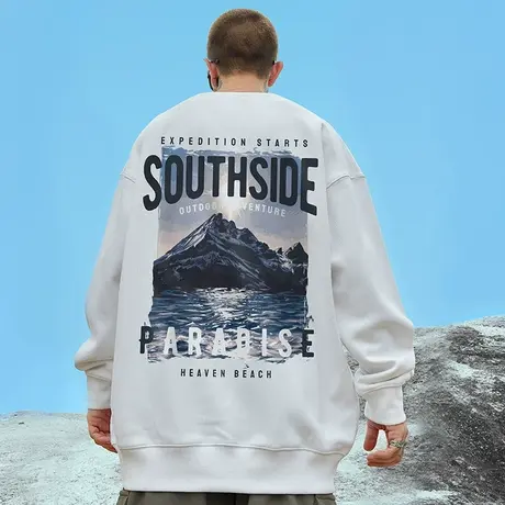 加肥加大oversize圆领加绒卫衣男潮ins国潮街头嘻哈胖子外套秋冬商品大图