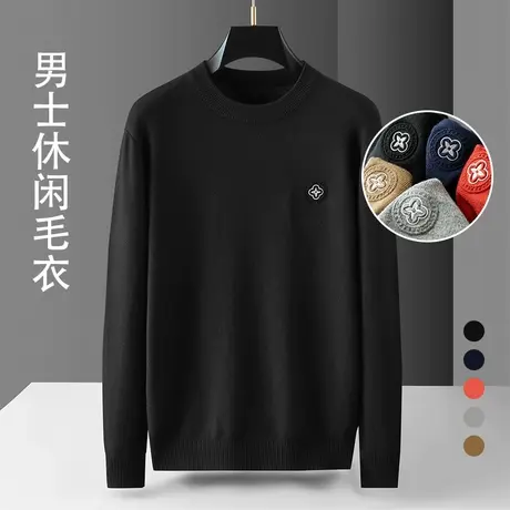 圆领毛衣男保暖秋冬内搭韩版潮流男生打底男士冬季黑色百搭针织衫商品大图