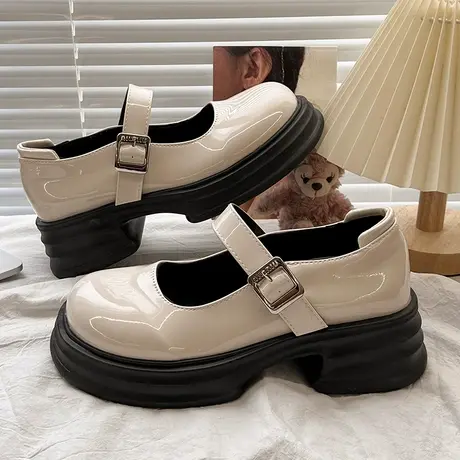 一脚蹬玛丽珍鞋女厚底浅口单鞋学生2023年春夏新款圆头小皮鞋粗跟商品大图