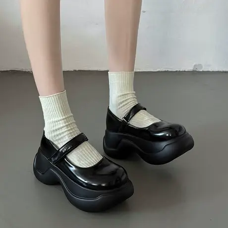 玛丽珍鞋女2023年夏季新款厚底粗跟黑色单鞋校园日系jk潮流小皮鞋商品大图