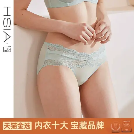 HSIA遐蕾丝内裤女性感拼接网纱透气舒适纯棉底裆超薄款中腰平角裤商品大图