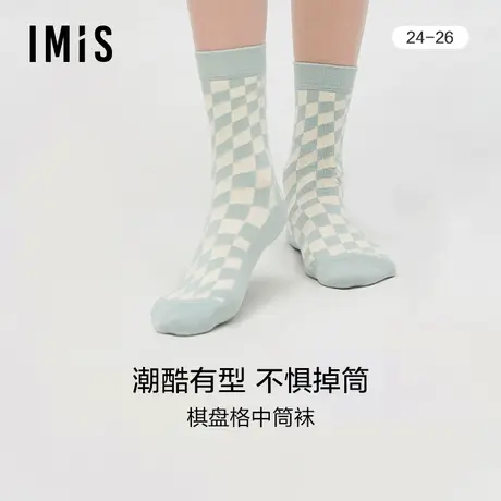 爱美丽IMIS商场女袜棋盘格印花棉感舒适不掉筒中筒袜IM94BIR1图片