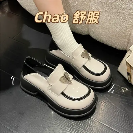 时尚厚底漆皮小皮鞋女2024年春秋季新款ins潮百搭圆头防滑乐福鞋商品大图
