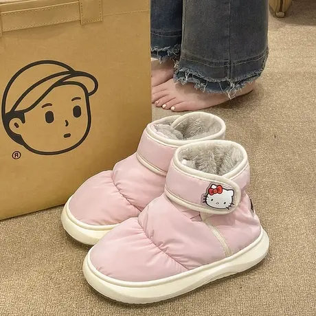 可爱猫咪防水棉鞋女冬季时尚外穿加绒保暖高帮包跟防滑厚底雪地靴商品大图