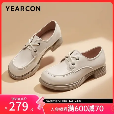 意尔康女鞋春秋季真皮女士低帮单鞋英伦风小皮鞋通勤粗跟商品大图