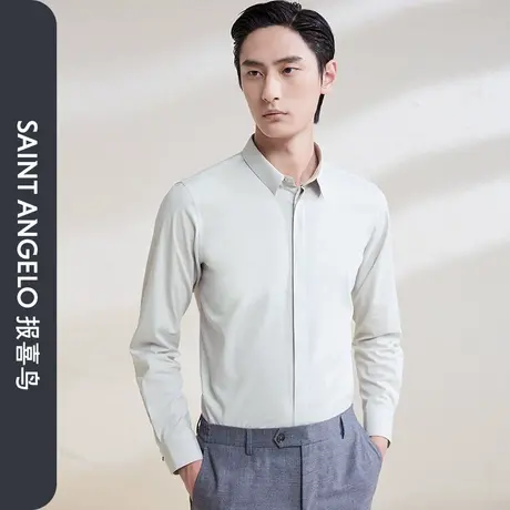 报喜鸟春季新款男士时尚正装修身版长袖衬衫钻扣高端质感青年衬衣图片