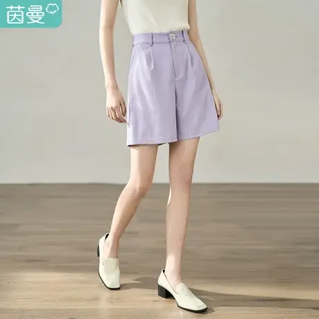 【商场同款】茵曼简约通勤短裤2023夏季女装新款高腰宽松A字裤子图片