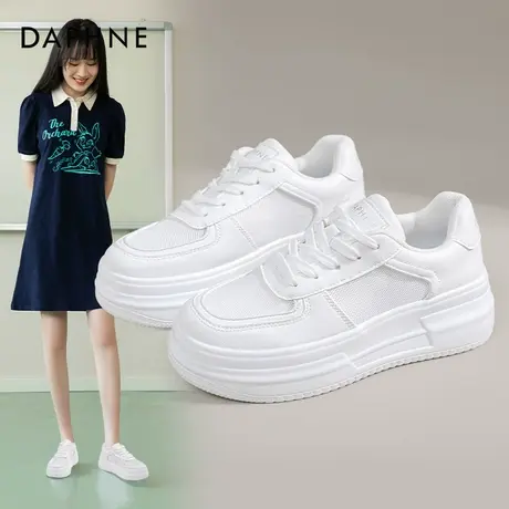 达芙妮小白鞋女2024新款夏季透气网面运动鞋百搭帆布鞋厚底板鞋女商品大图