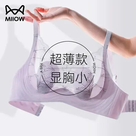猫人美背内衣女小胸聚拢夏季薄款无钢圈大胸显小无痕兔耳朵文胸罩图片