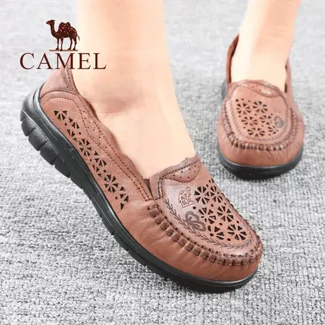 Camel/骆驼女鞋夏季新款品网孔眼透气式真羊皮舒适休闲妈妈凉鞋子图片