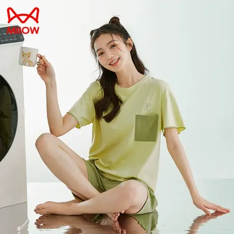 猫人睡衣女5A抑菌防螨短袖夏季薄款简约可外穿高级感家居服套装女商品大图