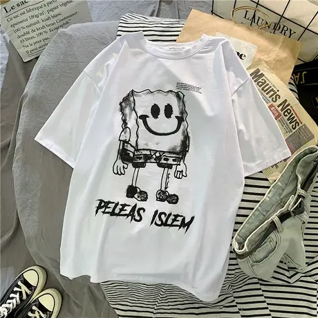 2023年夏季新款宽松情侣女装白色冰丝设计感上衣服别致短袖t恤潮商品大图