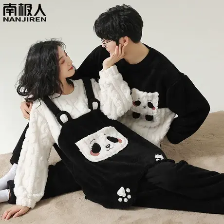 情侣睡衣冬季珊瑚绒男士女款加绒加厚法兰绒冬天背带家居服秋冬款商品大图