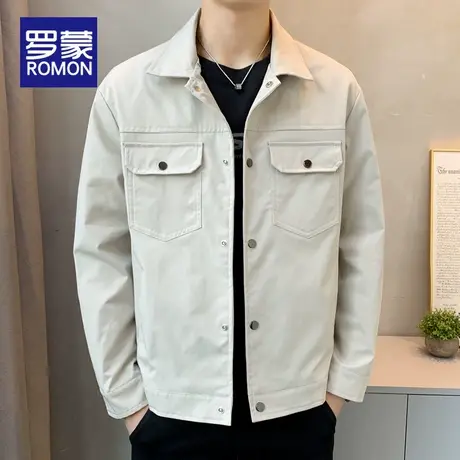 罗蒙秋季外套男春秋款潮牌宽松上衣2025新款翻领工装男士休闲夹克商品大图