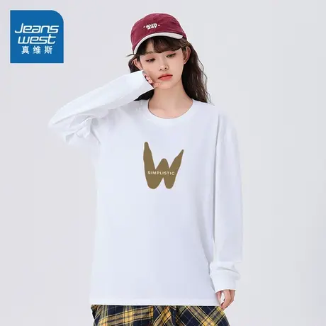 TM真维斯男女同款纯棉长袖T恤 2025春季新款情侣装红色新年服上衣商品大图